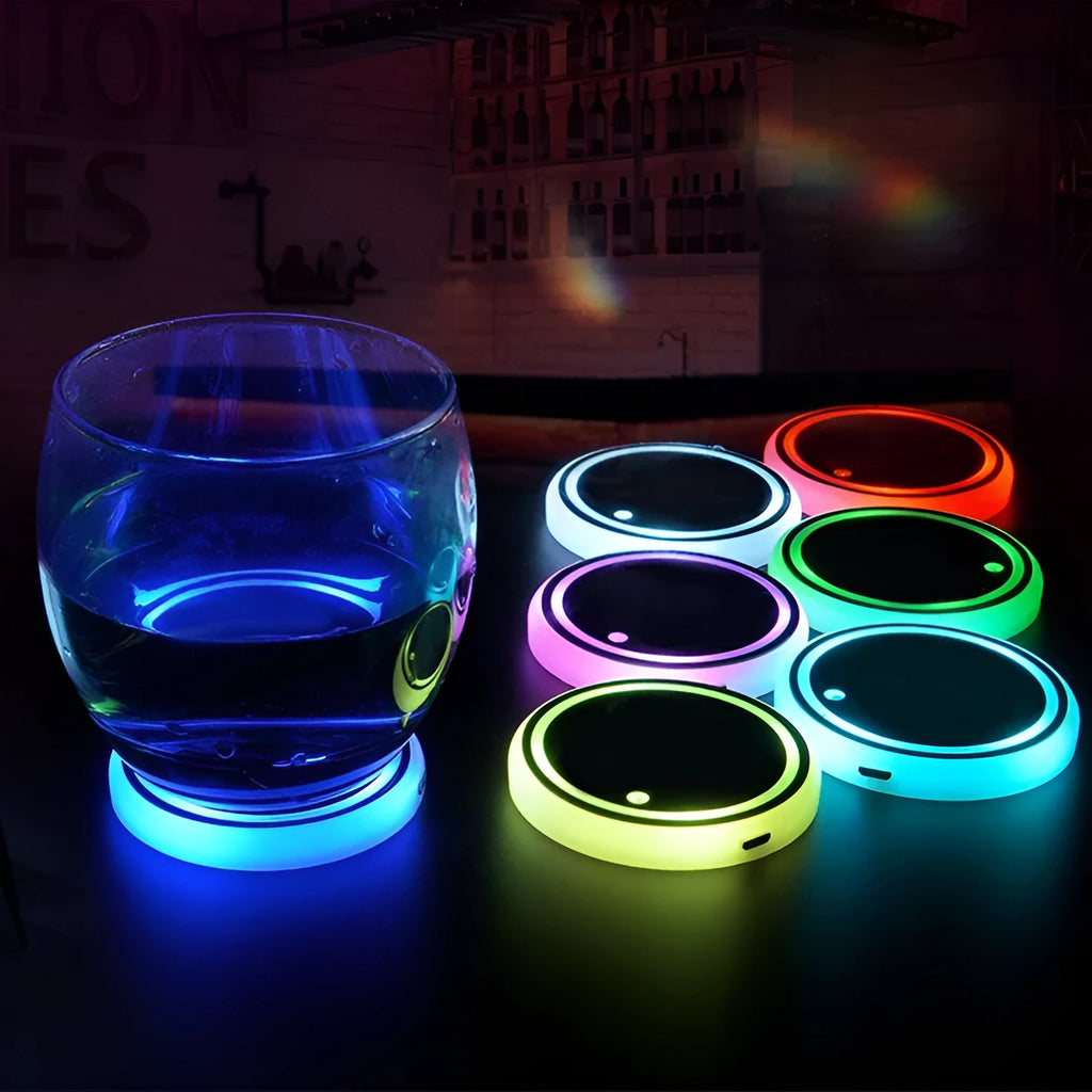 LED light-up car cup holder coaster with multicolour illumination in vehicle