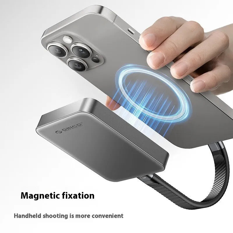 Grey ultra-thin magnetic mobile solid state drive with compact dimensions