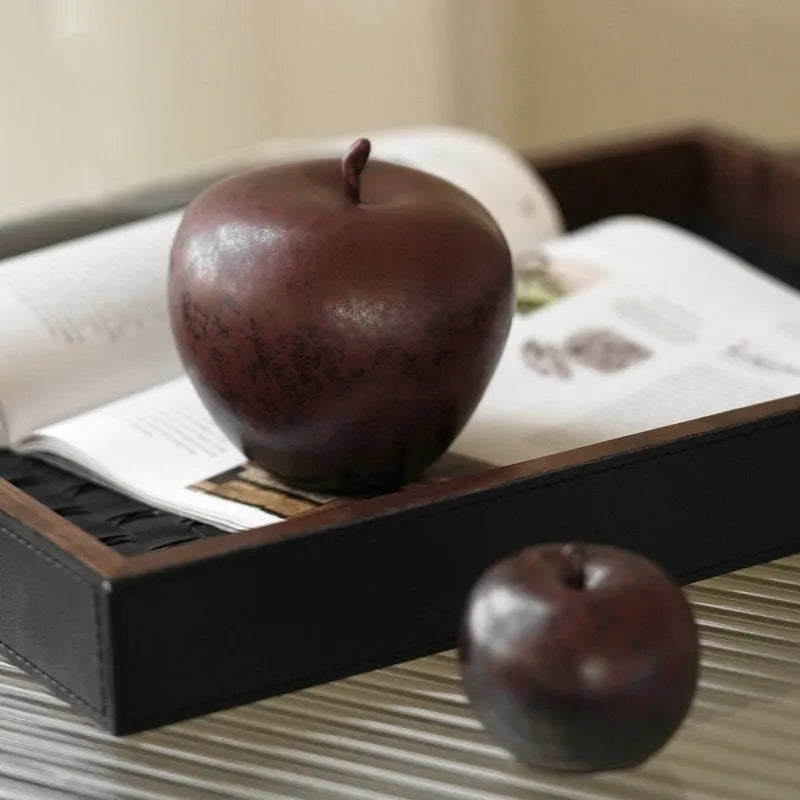 Retro Chinese ceramic apple ornament in large and small sizes for desktop decoration