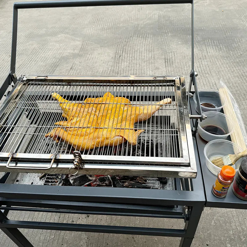 Flip BBQ stove charcoal grill with large oven style and foldable detachable design for outdoor cooking