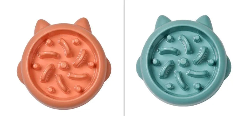 Green slow feeder dog bowl with maze ridge pattern for anti-gulping feeding