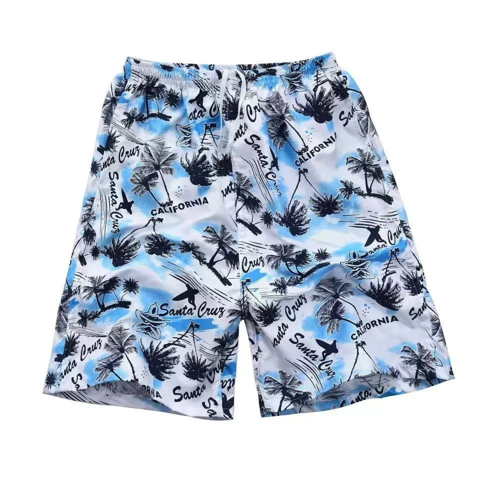 Men's floral printed five-point swimming trunks in free size made of polyester