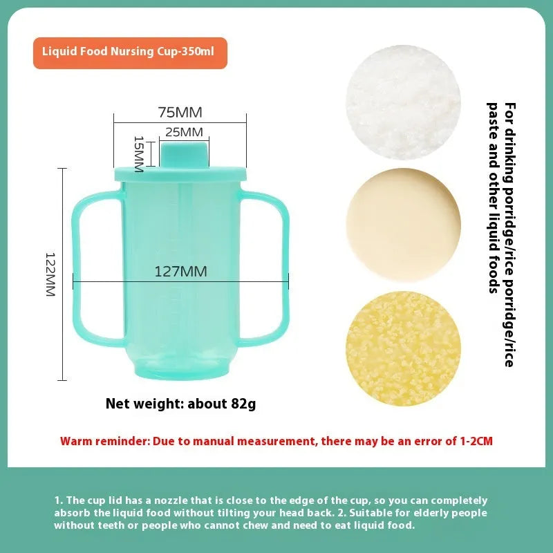 Oblique mouth bedside drinking cup with handle and optional wrist splint for elderly and pregnant users