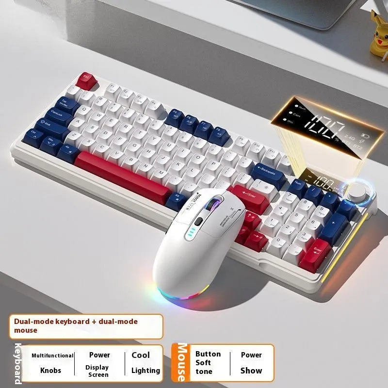 Wireless Bluetooth keyboard and mouse combo in blue white colour with compact design and ball-shaped keycaps