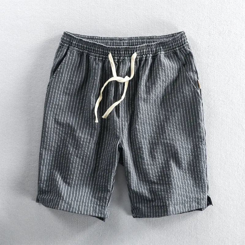 Men's striped cotton casual shorts with elastic mid waist in multiple colour options