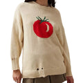 Women's loose-fitting acrylic pullover sweater with Jacquard texture in milky white