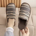 Household cotton slippers with linen surface in floral pattern colours and PVC sole