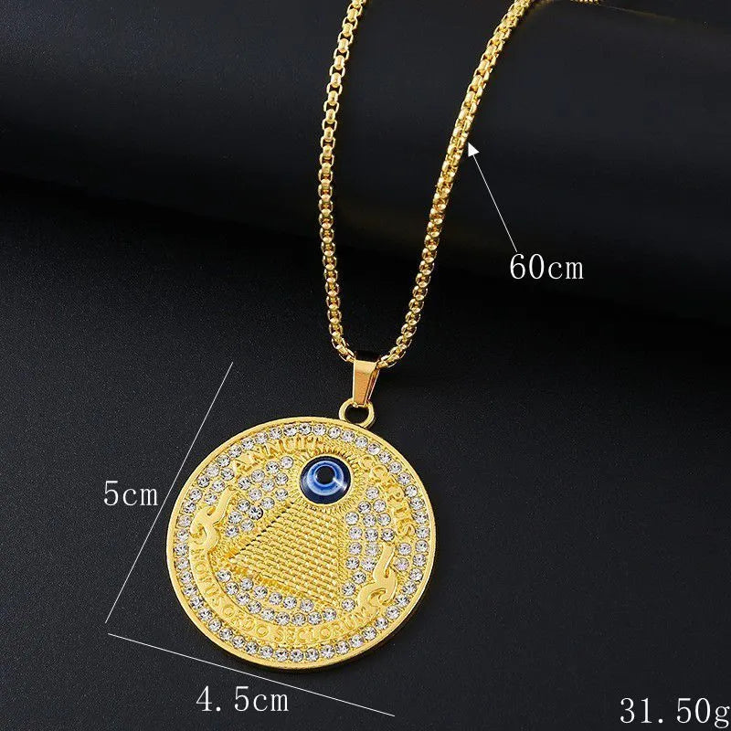 Gold colour geometric alloy necklace with an inlaid zircon stone pendant