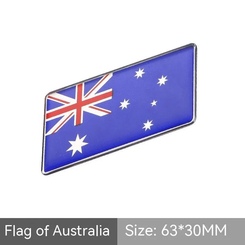 Aluminium car sticker flag emblem showing national flag design in parallelogram shape