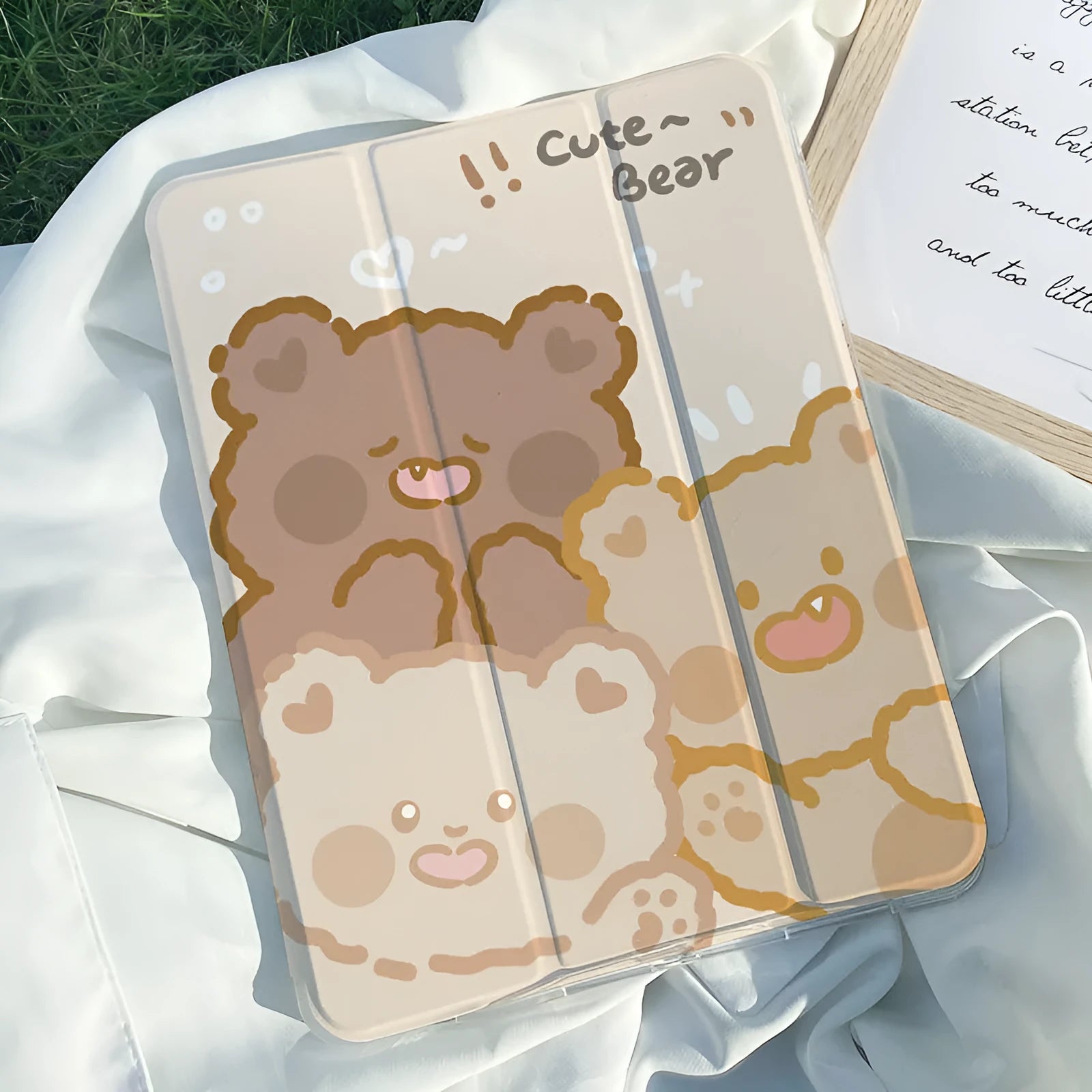 Rabbit cartoon design silicone flat tri-fold protective case for tablets
