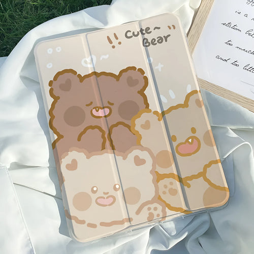 Rabbit cartoon design silicone flat tri-fold protective case for tablets