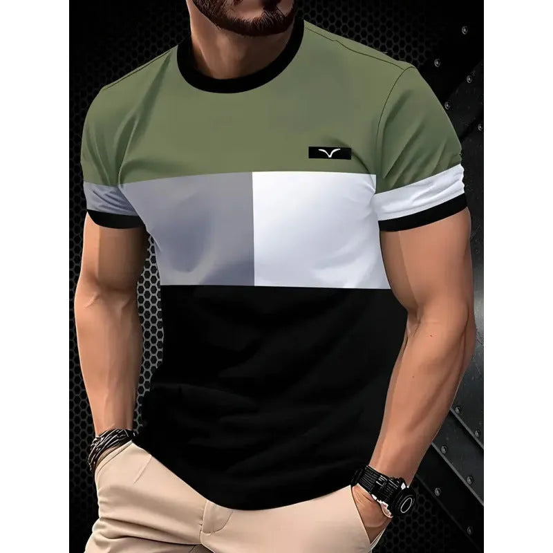 Men's loose fit short-sleeved T-shirt with digital 3D printed stripes pattern, available in multiple colours and sizes up to 5XL.