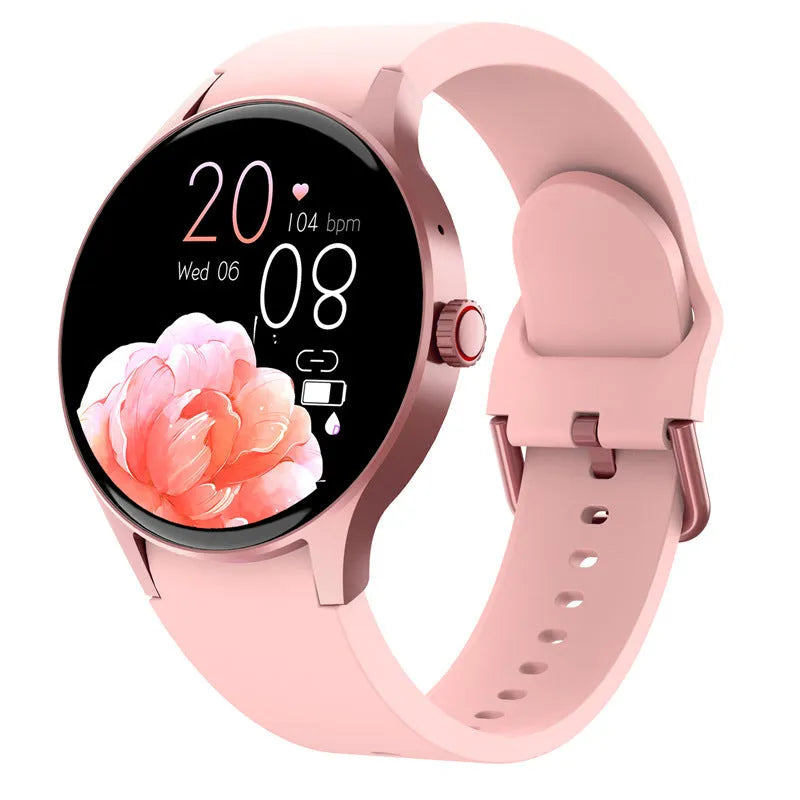 Black Bluetooth sport watch with round touch screen on wrist showing notification display