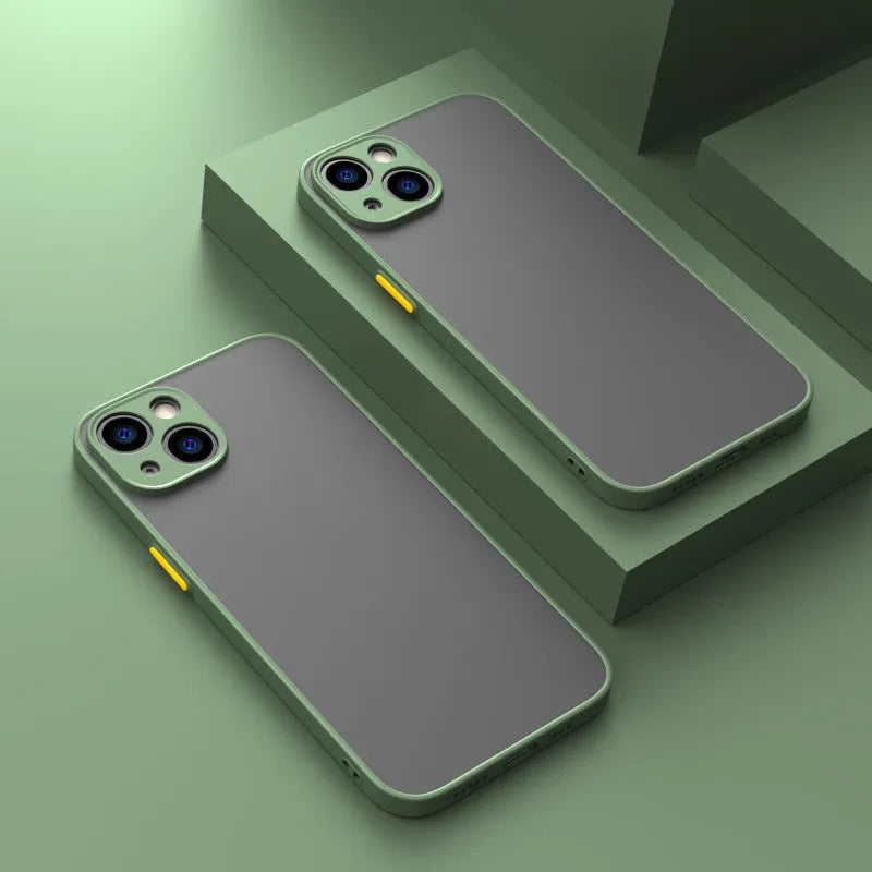 Frost hard iPhone protective case with fine hole pattern for skin-sensing, shown in dark night green colour