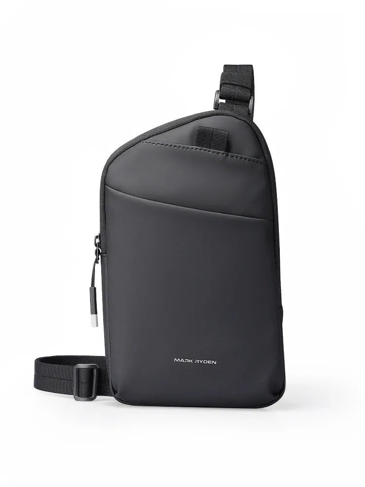 Men's elegant black lightweight Oxford cloth crossbody bag with reinforced stitching