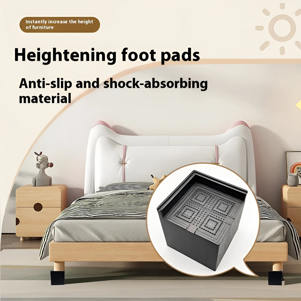 Four black thickened plastic furniture feet mats for height adjustment