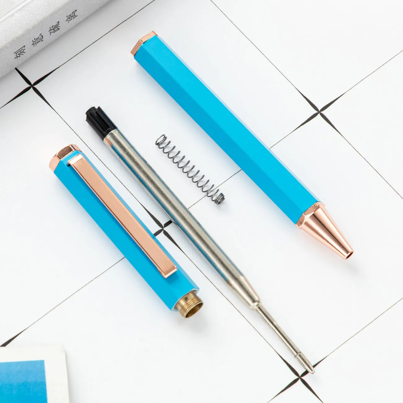 Metal six angle rod ballpoint pen with 1.0mm bullet tip and black colour option