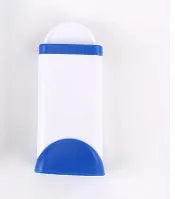 Blue reusable pet hair removal comb with a double-sided sticky brush and self-cleaning base.