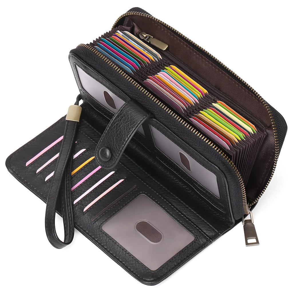 Women's expanding card holder wallet with anti-theft swiping function in multiple colour options