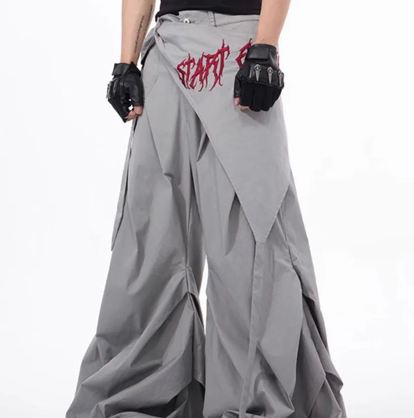 Korean style wide-leg pants for boys in black and grey solid colours