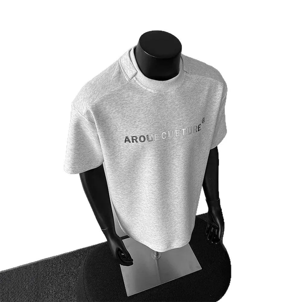 Men's loose fit cotton T-shirt with letter print pattern in black white light grey colours
