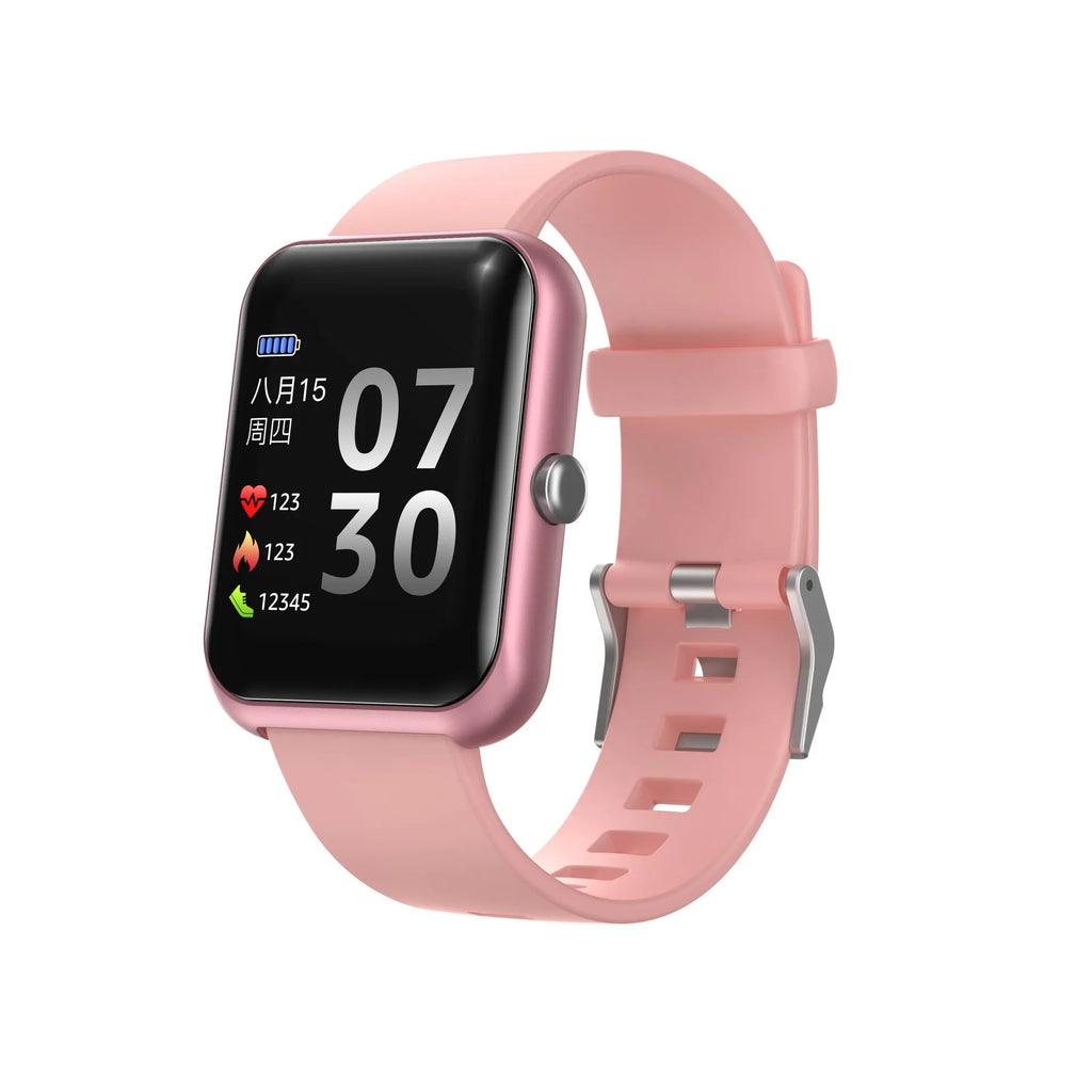 Square couple smart sports watch with a silicone strap on a wrist, showing Bluetooth connectivity.