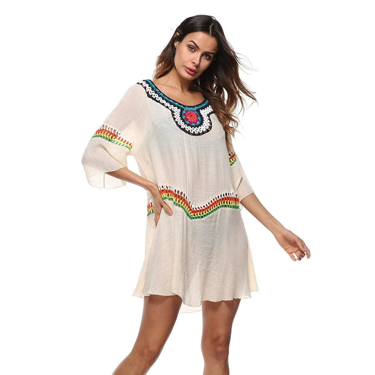 Women's crocheted ethnic style sun protection clothing for beach and swimming
