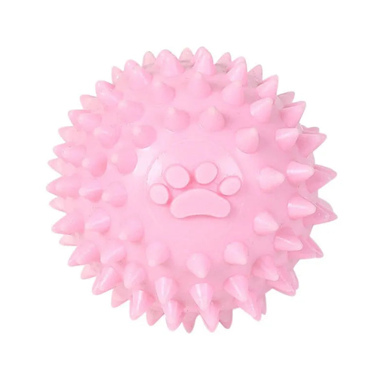 Blue TPR rubber dog chewing ball with footprint texture for dental cleaning, 6cm diameter
