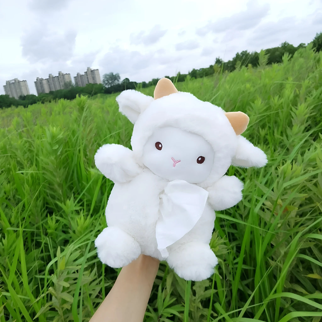 Plush cartoon car tissue box cover in lamb design for automotive and home decoration