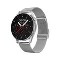 Bluetooth smart watch with metal wristband showing 1.3-inch touchscreen displaying phone call interface