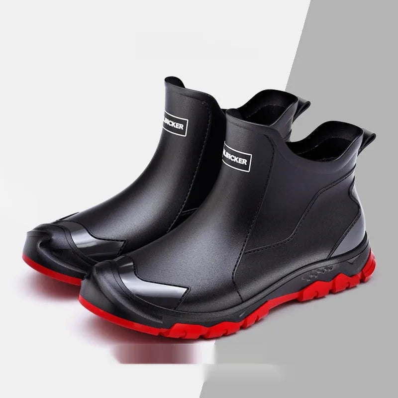 Korean style short tube rain boots with PVC upper and plastic sole for outdoor wading