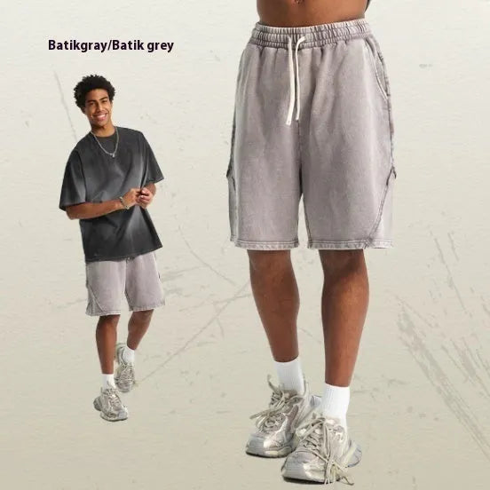 Men's batik washed pure cotton terry shorts in loose fit street style