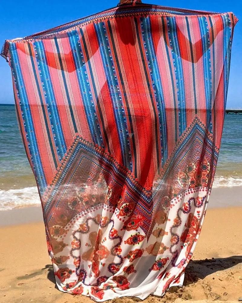 Women's three-piece swimsuit set showing sleeveless blouse, high-waisted briefs, and matching coat in picture colour