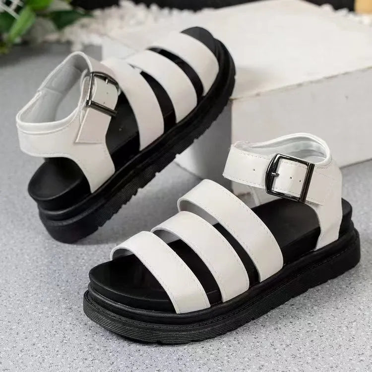 Thick bottom strap buckle sandals in three colour options with rubber soles