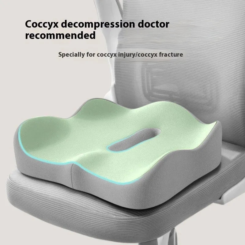 A waist rest seat cushion with memory foam filler for office use, shown in a blue and grey colour combination.
