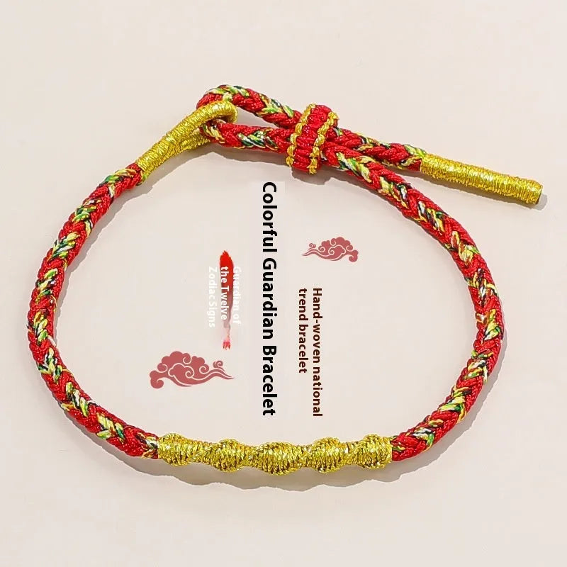 Hand-woven eight-strand guard strap bracelet in zodiac-themed colours with national tide style design