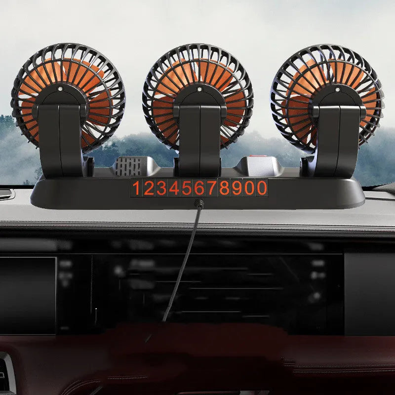 Automotive triple head cooling fan with adjustable heads and 1.3 metre power cable