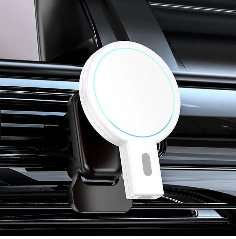 White mobile magnetic wireless charger with compact rectangular design