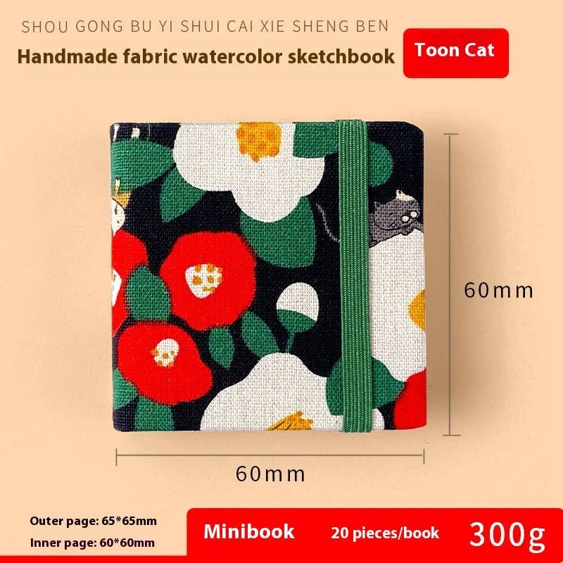 Feiluniao handmade fabric watercolour notebook with artistic cover design, 185mm length for portable sketching