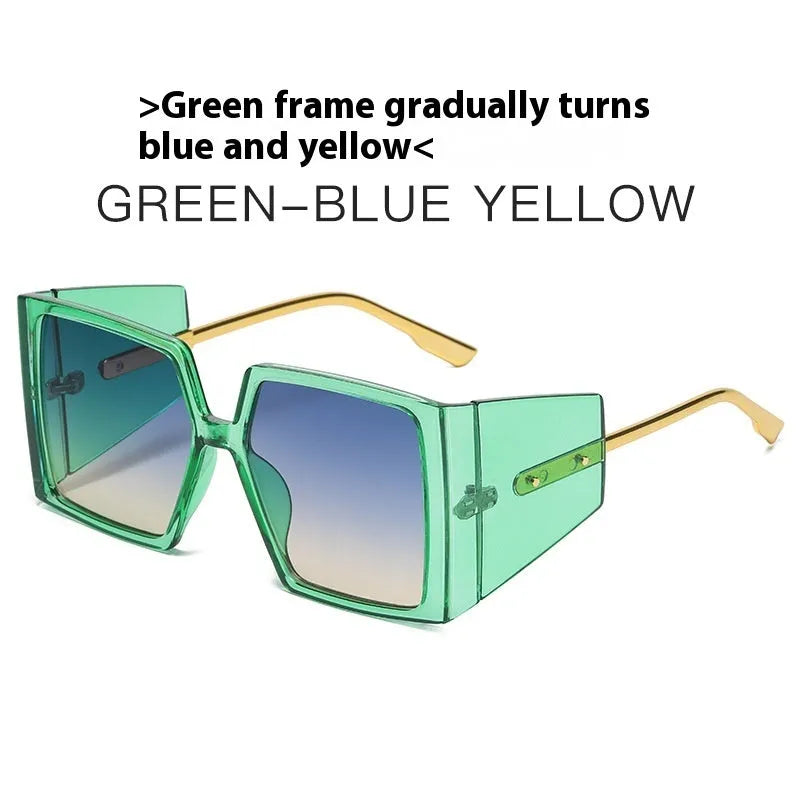 Large square frame sunglasses shown in multiple colour options with UV400 protection lenses