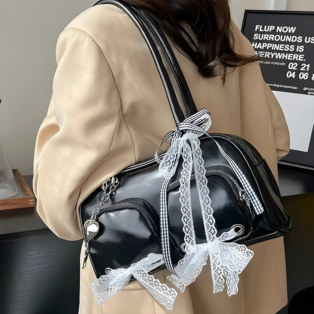 Soft PU leather women's shoulder bag with horizontal square design and cross-body straps