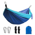 Blue nylon parachute cloth outdoor hammock with 300 kg capacity and 270x140 cm dimensions
