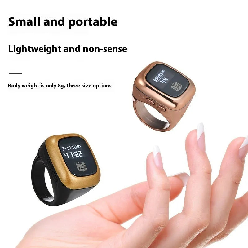 Al-Fatiha Zikr electronic counter unit showing digital display, compatible with watch straps.