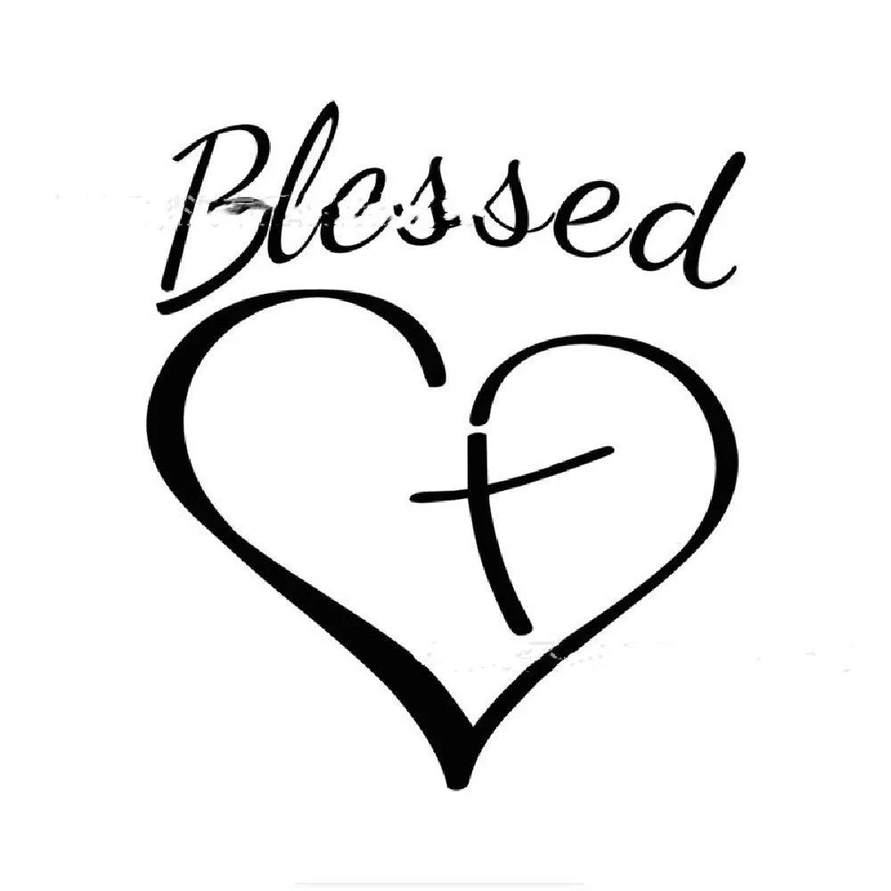 Faith Hope Love heart design sticker in black, white, and red colour options, 14x11.5 cm