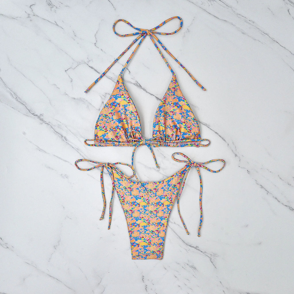 Lace-up bikini swimsuit with European American split style and backless design