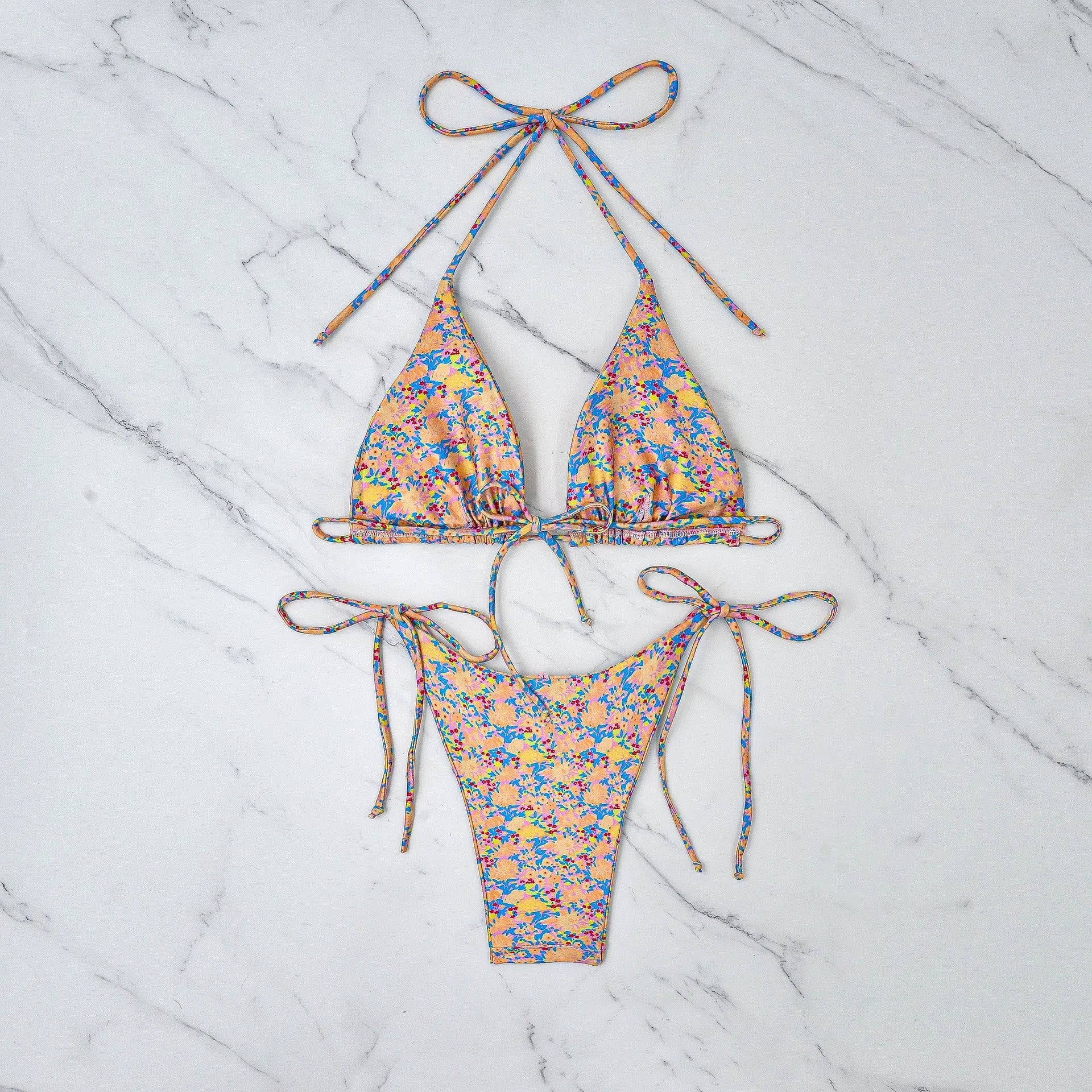 Lace-up bikini swimsuit with European American split style and backless design
