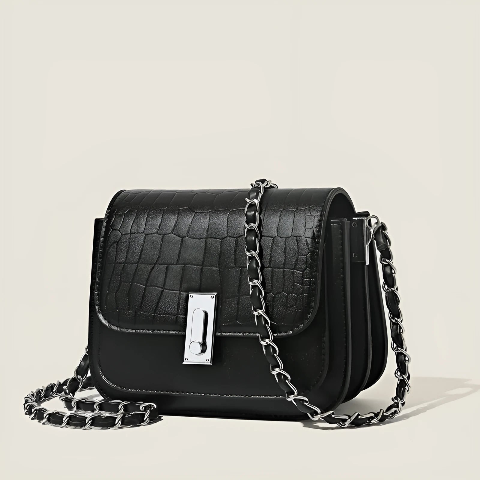 Soft PU women's cross-body shoulder bag with sandwich pocket and internal phone compartment in black colour