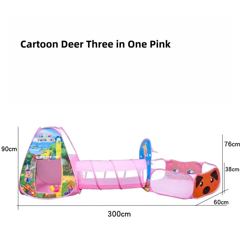 Children's cloth three-in-one play tent with tunnel in a cartoon submarine theme