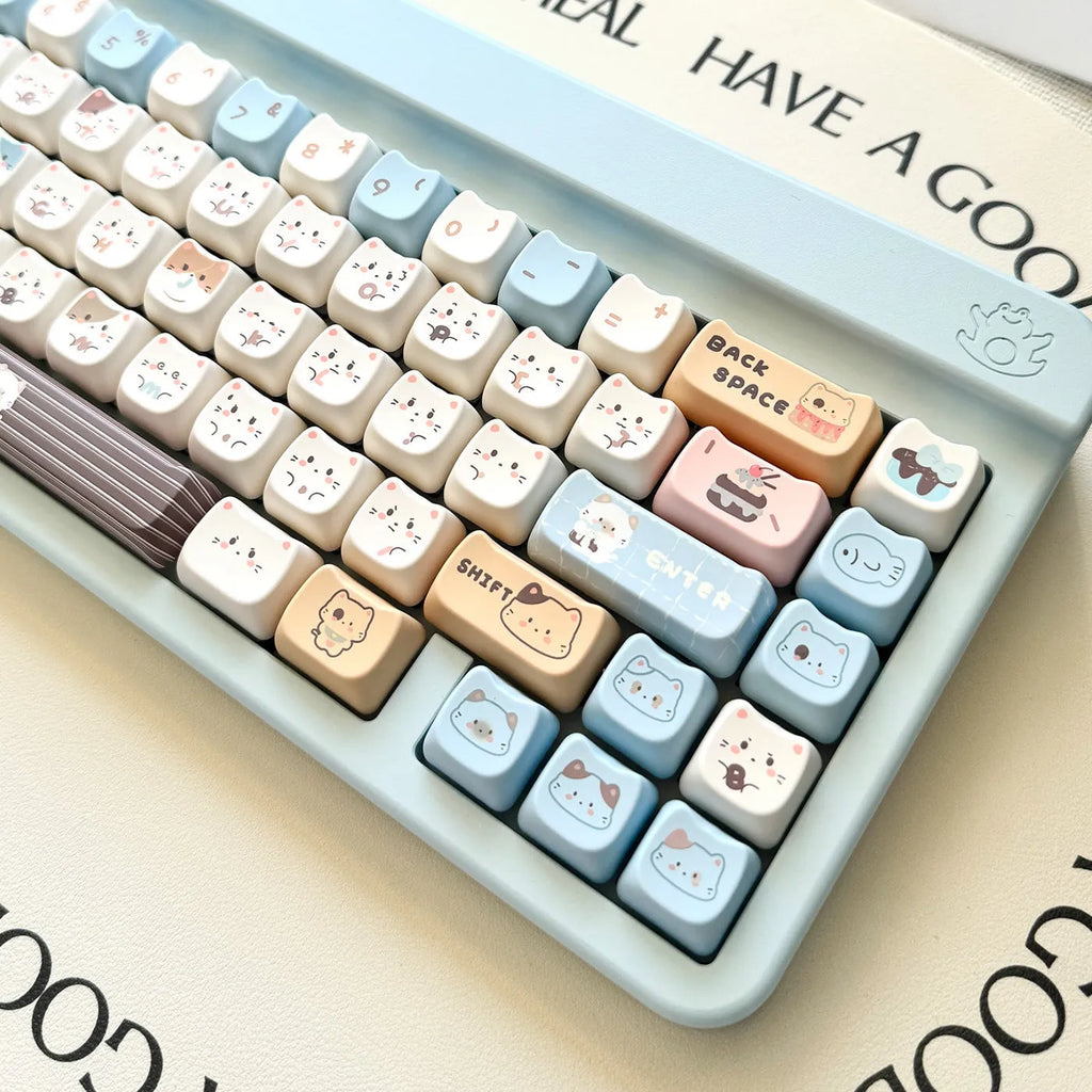 Sea salt cat themed PBT mechanical keyboard keycaps in full 26-unit set with optional 7u space bar