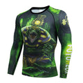 Man wearing a slim-fit, long-sleeve printed sport suit for running or gym training.